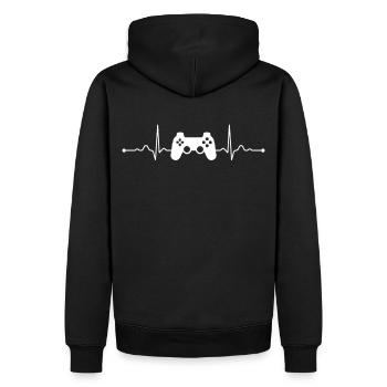 Heartbeat Retro Gamer Controller Shirt Gift - Men’s Premium Organic Hoodie - black - Back - Nico (187cm)