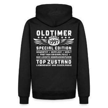 Oldtimer Jahrgang 1997 25. Geburtstag Geschenk Fun - Männer Premium Bio Hoodie - Schwarz - Hinten - Nico (187cm)