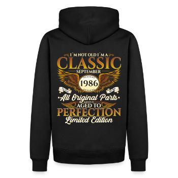 Jahrgang 1986 Geburtstag Geschenk Herren September - Männer Premium Bio Hoodie - Schwarz - Hinten - Nico (187cm)