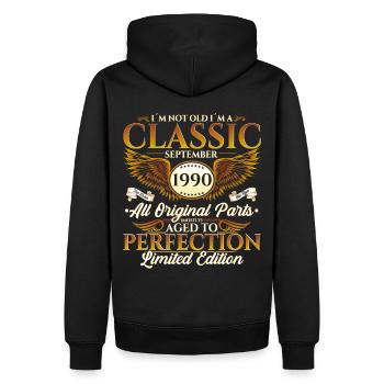 Born in 1990 Birthday Gift Men September - Men’s Premium Organic Hoodie - black - Back - Nico (187cm)