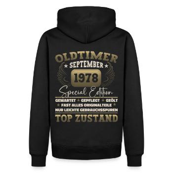 Oldtimer Septembre 1978 44ème anniversaire Geschen - Sweat à capuche Premium bio Homme - noir - Dos - Nico (187cm)