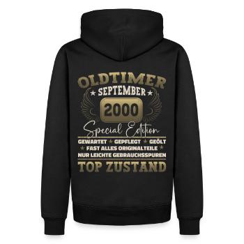 Oldtimer Septembre 2000 22ème anniversaire Geschen - Sweat à capuche Premium bio Homme - noir - Dos - Nico (187cm)