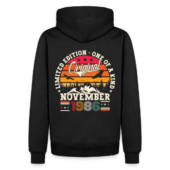 Original novembre 1986 Cadeau du 36e anniversaire - Sweat à capuche Premium bio Homme - noir - Dos - Nico (187cm)