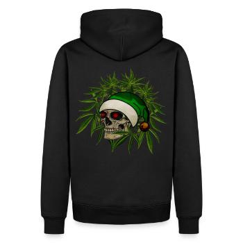 Totenschädel Hanf Weihnachten Wichtel Mütze dark - Männer Premium Bio Hoodie - Schwarz - Hinten - Nico (187cm)