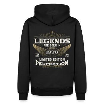 Décembre Né 1978 44ème anniversaire Legend Man - Sweat à capuche Premium bio Homme - noir - Dos - Nico (187cm)