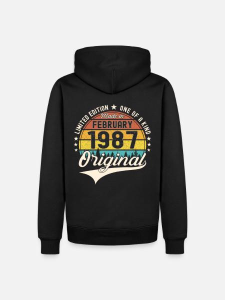 Original februar årgang 1987 36-årsdag mann - Premium økologisk hettegenser for menn - svart