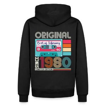 Février Né 1980 43e anniversaire cassette - Sweat à capuche Premium bio Homme - noir - Dos - Nico (187cm)