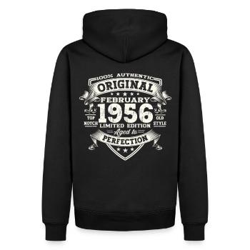 67e anniversaire Mann Original Février Né en 1956 - Sweat à capuche Premium bio Homme - noir - Dos - Nico (187cm)