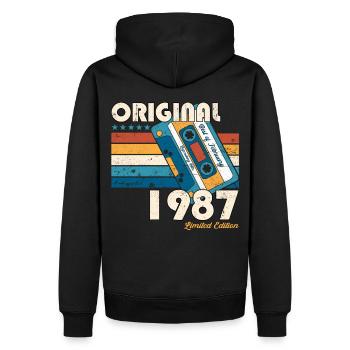 Cassette 36e anniversaire Février né en 1987 - Sweat à capuche Premium bio Homme - noir - Dos - Nico (187cm)
