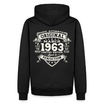 60. Geburtstag Mann Original März Jahrgang 1963 - Männer Premium Bio Hoodie - Schwarz - Hinten - Nico (187cm)