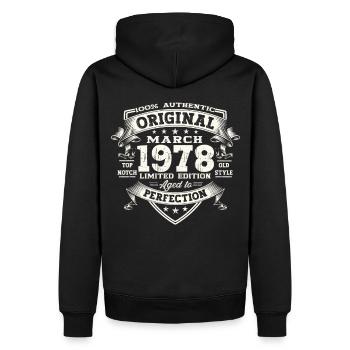 45e anniversaire Mann Original March Né en 1978 - Sweat à capuche Premium bio Homme - noir - Dos - Nico (187cm)