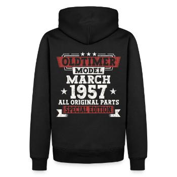 66. Geburtstag Mann März Jahrgang 1957 Oldtimer - Männer Premium Bio Hoodie - Schwarz - Hinten - Nico (187cm)