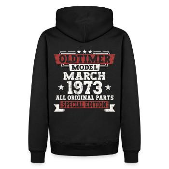 50. Geburtstag Mann März Jahrgang 1973 Oldtimer - Männer Premium Bio Hoodie - Schwarz - Hinten - Nico (187cm)