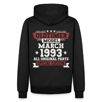 30. Geburtstag Mann März Jahrgang 1993 Oldtimer - Männer Premium Bio Hoodie - Schwarz - Hinten - Nico (187cm)