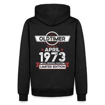 50e anniversaire homme Oldtimer April né en 1973 - Sweat à capuche Premium bio Homme - noir - Dos - Nico (187cm)
