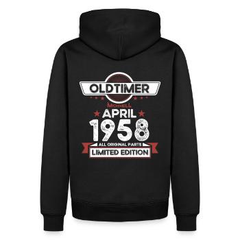 65. Geburtstag Mann Oldtimer April Jahrgang 1958 - Männer Premium Bio Hoodie - Schwarz - Hinten - Nico (187cm)