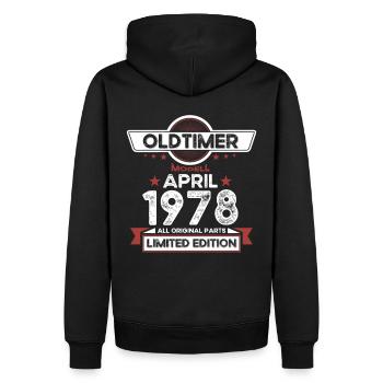 45e anniversaire homme Oldtimer April né en 1978 - Sweat à capuche Premium bio Homme - noir - Dos - Nico (187cm)