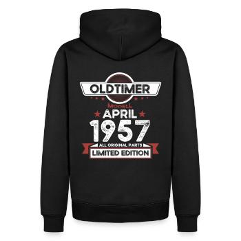 66e anniversaire homme Oldtimer April né en 1957 - Sweat à capuche Premium bio Homme - noir - Dos - Nico (187cm)