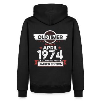 49th birthday man Oldtimer April born 1974 - Men’s Premium Organic Hoodie - black - Back - Nico (187cm)