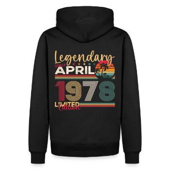 45e anniversaire homme April Né en 1978 Légendaire - Sweat à capuche Premium bio Homme - noir - Dos - Nico (187cm)