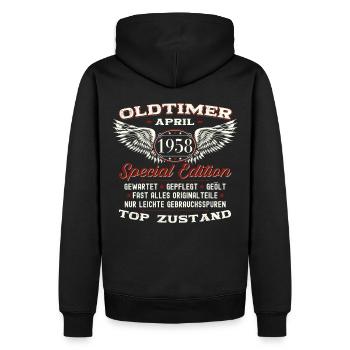 65. Geburtstag Mann April Jahrgang 1958 Oldtimer - Männer Premium Bio Hoodie - Schwarz - Hinten - Nico (187cm)
