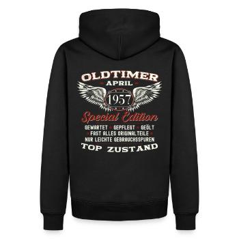 66. Geburtstag Mann April Jahrgang 1957 Oldtimer - Männer Premium Bio Hoodie - Schwarz - Hinten - Nico (187cm)