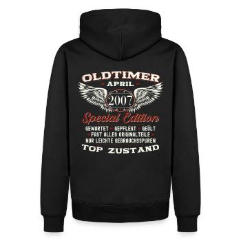 16. Geburtstag Mann April Jahrgang 2007 Oldtimer - Männer Premium Bio Hoodie - Schwarz - Hinten - Nico (187cm)
