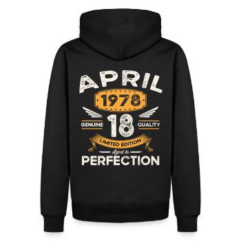 45e anniversaire homme April Né en 1978 Légendaire - Sweat à capuche Premium bio Homme - noir - Dos - Nico (187cm)