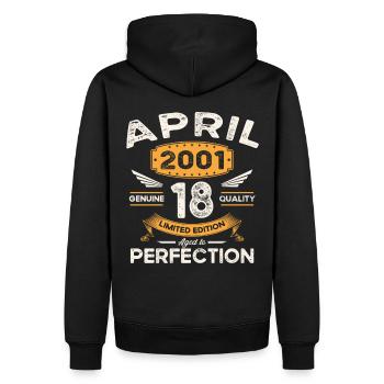 22. Geburtstag Mann April Jahrgang 2001 Legendär - Männer Premium Bio Hoodie - Schwarz - Hinten - Nico (187cm)