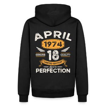 49e anniversaire homme avril né en 1974 légendaire - Sweat à capuche Premium bio Homme - noir - Dos - Nico (187cm)