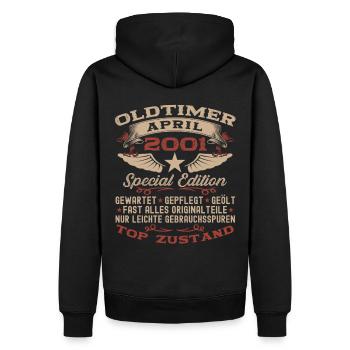 22. Geburtstag Mann Oldtimer April Jahrgang 2001 - Männer Premium Bio Hoodie - Schwarz - Hinten - Nico (187cm)