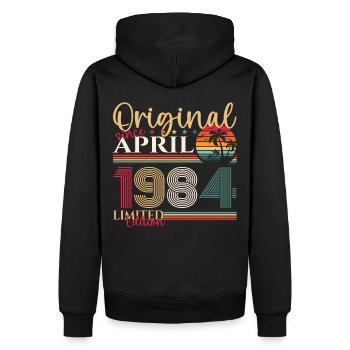 39e anniversaire homme April Né 1984 Original - Sweat à capuche Premium bio Homme - noir - Dos - Nico (187cm)