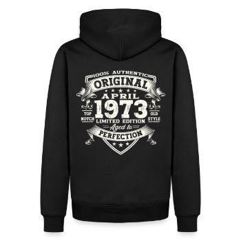 50e anniversaire homme April Né en 1973 Original - Sweat à capuche Premium bio Homme - noir - Dos - Nico (187cm)