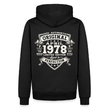 45e anniversaire homme April Né en 1978 Original - Sweat à capuche Premium bio Homme - noir - Dos - Nico (187cm)