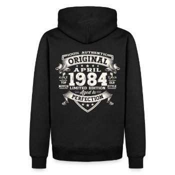 39e anniversaire homme April Né 1984 Original - Sweat à capuche Premium bio Homme - noir - Dos - Nico (187cm)