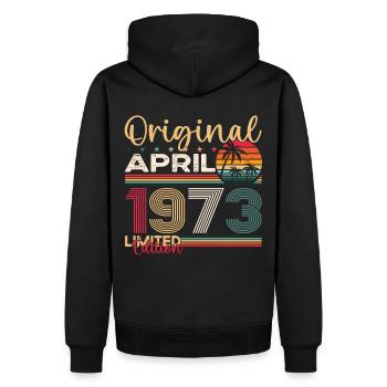 50e anniversaire homme April Né en 1973 Original - Sweat à capuche Premium bio Homme - noir - Dos - Nico (187cm)