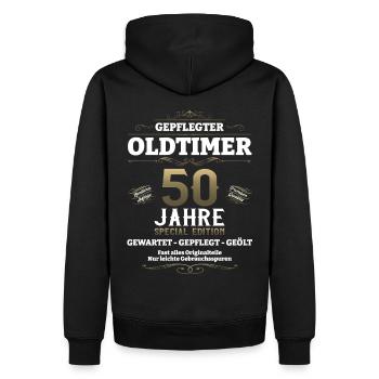 50. Geburtstag Mann Oldtimer Jahrgang 1973 - Männer Premium Bio Hoodie - Schwarz - Hinten - Nico (187cm)
