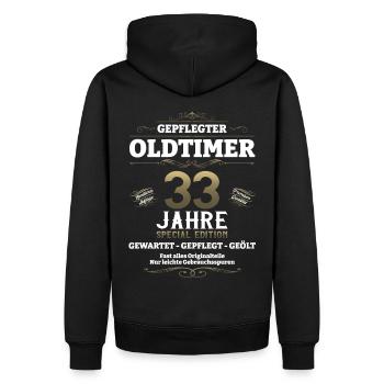 33. Geburtstag Mann Oldtimer Jahrgang 1990 - Männer Premium Bio Hoodie - Schwarz - Hinten - Nico (187cm)