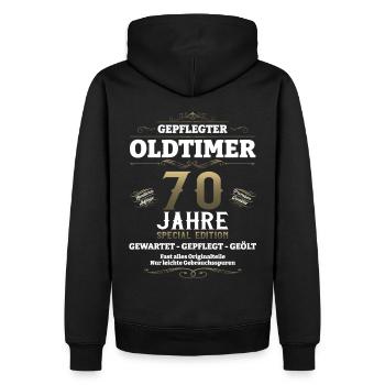 70. Geburtstag Mann Oldtimer Jahrgang 1953 - Männer Premium Bio Hoodie - Schwarz - Hinten - Nico (187cm)