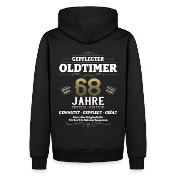68. Geburtstag Mann Oldtimer Jahrgang 1955 - Männer Premium Bio Hoodie - Schwarz - Hinten - Nico (187cm)
