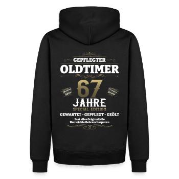 67. Geburtstag Mann Oldtimer Jahrgang 1956 - Männer Premium Bio Hoodie - Schwarz - Hinten - Nico (187cm)