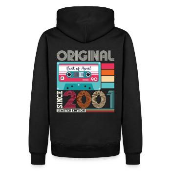 22. Geburtstag Mann April Jahrgang 2001 Kassette - Männer Premium Bio Hoodie - Schwarz - Hinten - Nico (187cm)