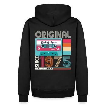48. Geburtstag Mann April Jahrgang 1975 Kassette - Männer Premium Bio Hoodie - Schwarz - Hinten - Nico (187cm)