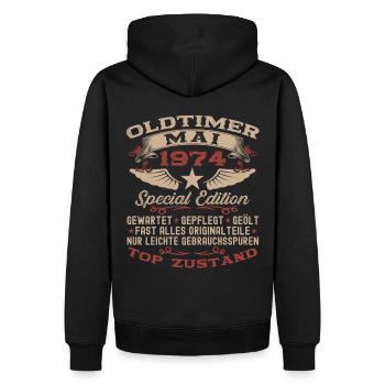 49. Geburtstag Mann Oldtimer Mai Jahrgang 1974 - Männer Premium Bio Hoodie - Schwarz - Hinten - Nico (187cm)
