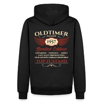 Oldtimer 66. Geburtstag Mann Mai Jahrgang 1957 - Männer Premium Bio Hoodie - Schwarz - Hinten - Nico (187cm)