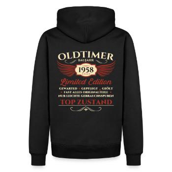 Oldtimer 65. Geburtstag Mann Mai Jahrgang 1958 - Männer Premium Bio Hoodie - Schwarz - Hinten - Nico (187cm)