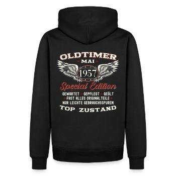 66. Geburtstag Mann Oldtimer Mai Jahrgang 1957 - Männer Premium Bio Hoodie - Schwarz - Hinten - Nico (187cm)