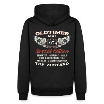 49. Geburtstag Mann Oldtimer Mai Jahrgang 1974 - Männer Premium Bio Hoodie - Schwarz - Hinten - Nico (187cm)