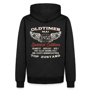 65. Geburtstag Mann Oldtimer Mai Jahrgang 1958 - Männer Premium Bio Hoodie - Schwarz - Hinten - Nico (187cm)