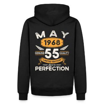 55e anniversaire Homme May né en 1968 Légendaire - Sweat à capuche Premium bio Homme - noir - Dos - Nico (187cm)